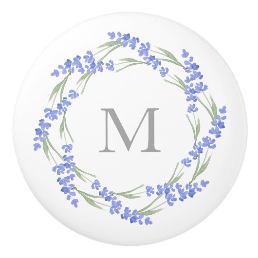 Bouton De Porte En Céramique Wreath Lavande d'aquarelle (Devant)