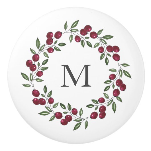 Bouton De Porte En Céramique Wreath Red Berries (Devant)