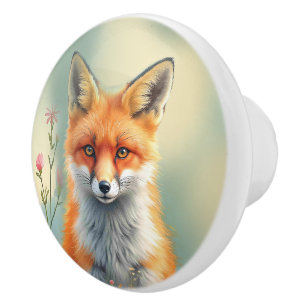 Bouton De Porte En Céramique Yeux saisissants d'un renard roux rusé