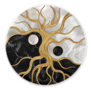 Bouton De Porte En Céramique Yin Yang Arbre de vie - Marbres et or