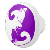 Bouton De Porte En Céramique Yin Yang Chats Décor violet (Droite)