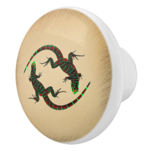 Bouton De Porte En Céramique Yin Yang Lizards