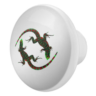 Bouton De Porte En Céramique Yin Yang Lizards Argent