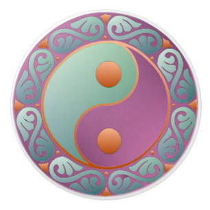 Bouton De Porte En Céramique yin yang médaillon violet turquoise
