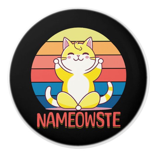 Bouton De Porte En Céramique Yoga cat (Devant)