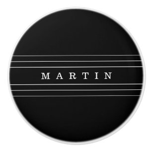 Bouton De Porte En Céramique Your Custom Text & Modern Stripes Black & White