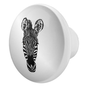 Bouton De Porte En Céramique Zebra Head sur Silver