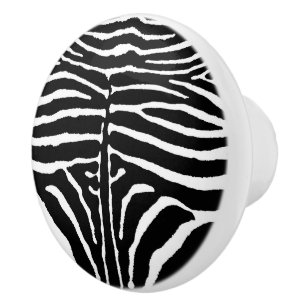 Bouton De Porte En Céramique Zèbre en noir et blanc