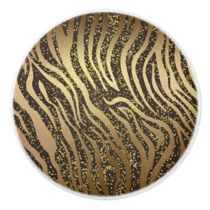 Bouton De Porte En Céramique Zèbre Paillettes Dorées Glam Safari Jungle