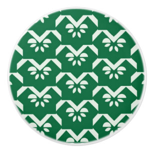 Bouton De Porte En Céramique Zigzag floral vert