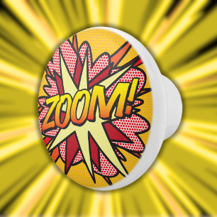 Bouton De Porte En Céramique ZOOM Amusement Rétro Bande Dessinée Pop Art
