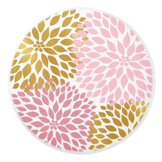 Bouton de tiroir à fleurs Dahlia d'or rose (Devant)