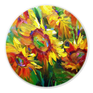 Bouton de tiroir en céramique tournesol