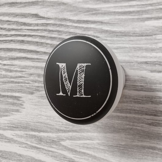 Bouton de tiroir monogramme noir et blanc rustique
