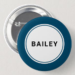 Bouton d'épingle de badge de nom personnalisé<br><div class="desc">Nom individuel personnalisé badge de nom personnalisé avec bordure bleue.</div>