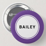 Bouton d'épingle de badge de nom personnalisé<br><div class="desc">Nom individuel personnalisé badge de nom personnalisé avec bordure violette violette.</div>
