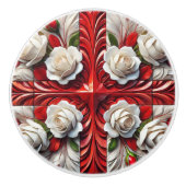 Bouton en céramique avec Rose anglais (Devant)