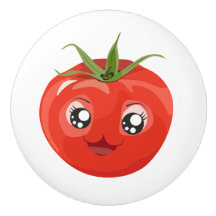 Bouton en céramique blanc de tomate rouge de