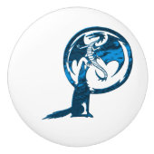 Bouton en céramique bleu Wolf & Dragon (Devant)