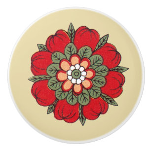 Bouton en céramique de fleur rouge vintage