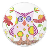 Bouton en céramique de hibou de pièce rose-clair (Devant)