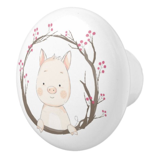 Bouton en céramique de porc mignon (Droite)