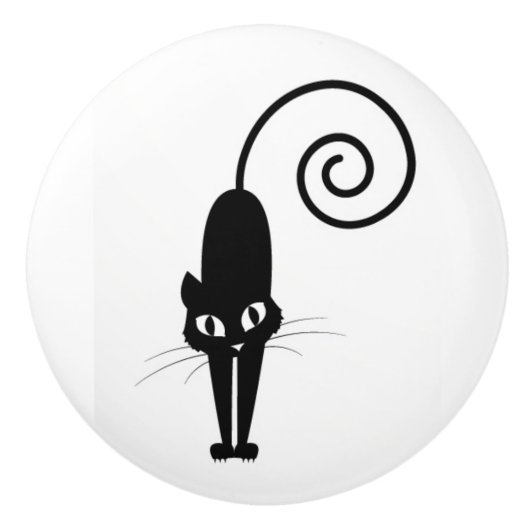 Bouton en céramique de tiroir de chat noir (Devant)