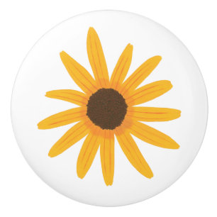 Bouton en céramique de tournesol jaune peint