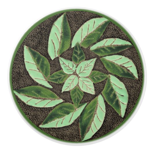 Bouton en céramique feuille vert (Devant)