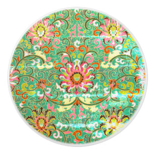 Bouton en céramique floral oriental antique