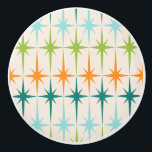 Bouton en céramique géométrique vintage de<br><div class="desc">Cru. Geometrics. Starbursts. Si vous aimez un quelconque de ces mots, ce rétro bouton en céramique géométrique vintage de Starbursts est pour vous. Caractéristiques de conception ce modernes de la moitié du siècle un arrière - plan crème avec des rangées de turquoise, de vert de chaux, d'orange, et de starbursts...</div>