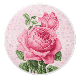 Bouton en céramique girly de rose rose de cru
