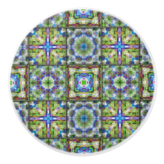 Bouton en céramique motif de courtepointe bleu ver (Devant)