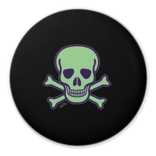 Bouton en céramique noire crâne vert (Devant)