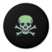 Bouton en céramique noire crâne vert (Devant)