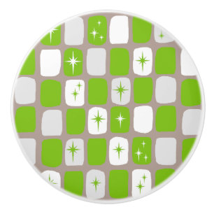 Bouton en céramique Retro Green & White Starbursts