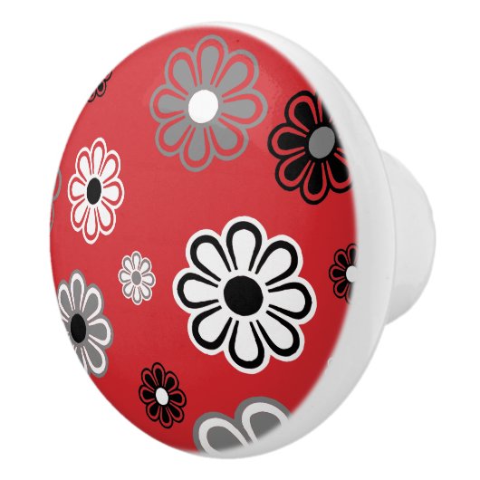 Bouton en céramique Retro Red Flower Power (Droite)