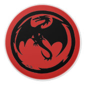 Bouton en céramique rouge Dragon noir (Devant)