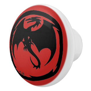 Bouton en céramique rouge Dragon noir