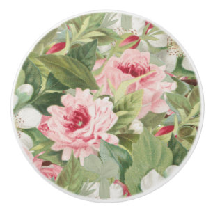 Bouton en céramique vintage floral avec les roses
