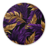 Bouton en céramique violet et or floral (Devant)