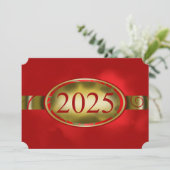Bouton Floral Rouge et Or 2025 Carte (Debout devant)