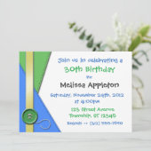 Bouton ~ Invitations d'anniversaire vert, bleu et  (Debout devant)