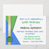 Bouton ~ Invitations d'anniversaire vert, bleu et  (Devant / Derrière)