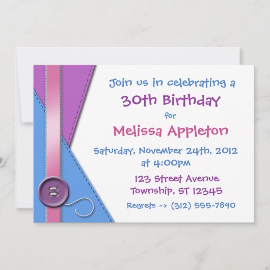 Bouton ~ Purple, Bleu & Rose Invitations d'anniver (Devant)