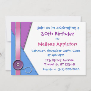 Bouton ~ Purple, Bleu & Rose Invitations d'anniver
