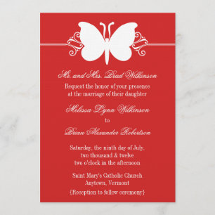 Bouton rouge foncé tourbillons Mariage Invitation