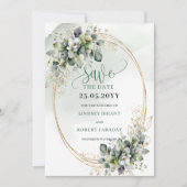 Boutonnière Vert Blanc Or Save The Date (Devant)