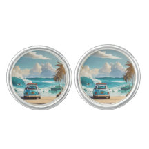 Surf du matin Cufflinks ronds, Tone Argent