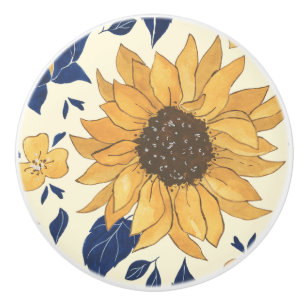 Boutons de meuble, Bleus et Jaunes, Tournesols